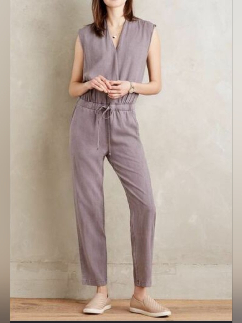 Anthropology cloth & stone Sleeveless Drawstring Jumpsuit - Mauve,Gray Purple